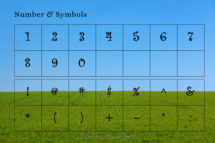 Angel Font symbols and numbers