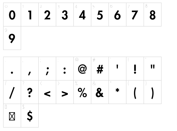 Nike-font-details-number and symbol character map