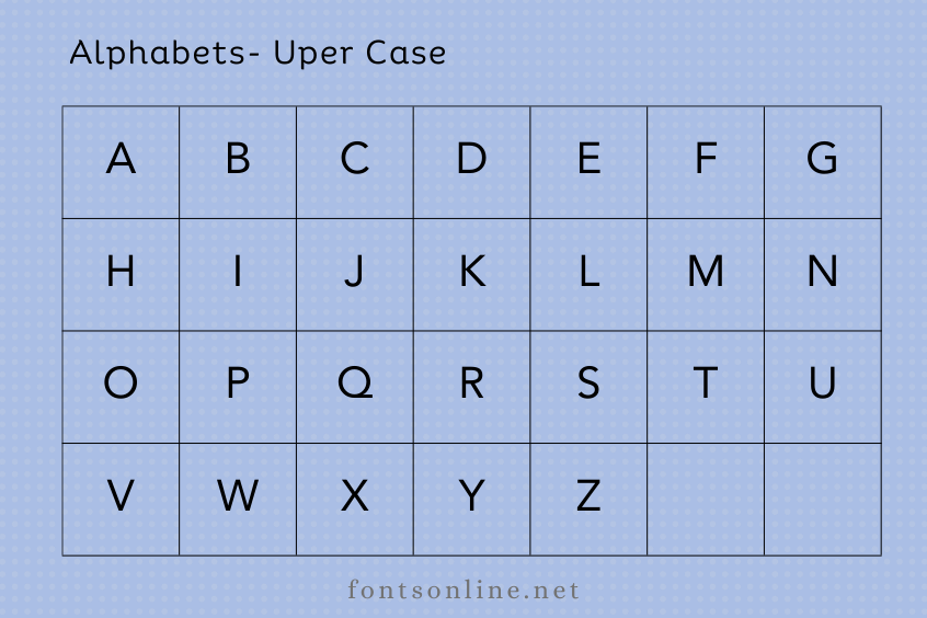 Upper case fontmap of avenir font